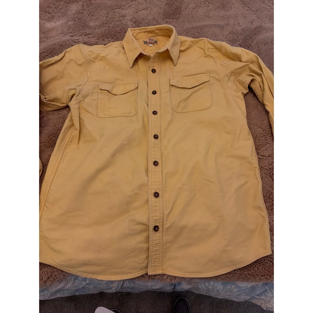 Duluth Trading Co Mens Mustard Yellow Cotton Twill Work Shirt Button Up Large